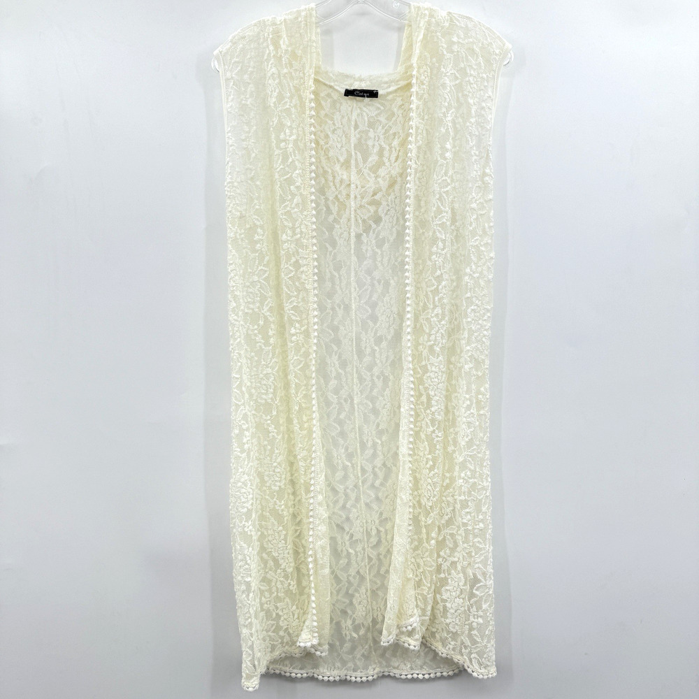 Vintage C'est moi Lace Topper Duster Vest Size 1X Ivory Boho Gypsy Y2K Peasant